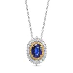 Royal Blue Oval Sapphire and Diamond Double Halo Pendant