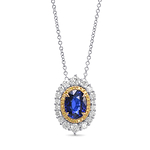 Royal Blue Oval Sapphire and Diamond Double Halo Pendant