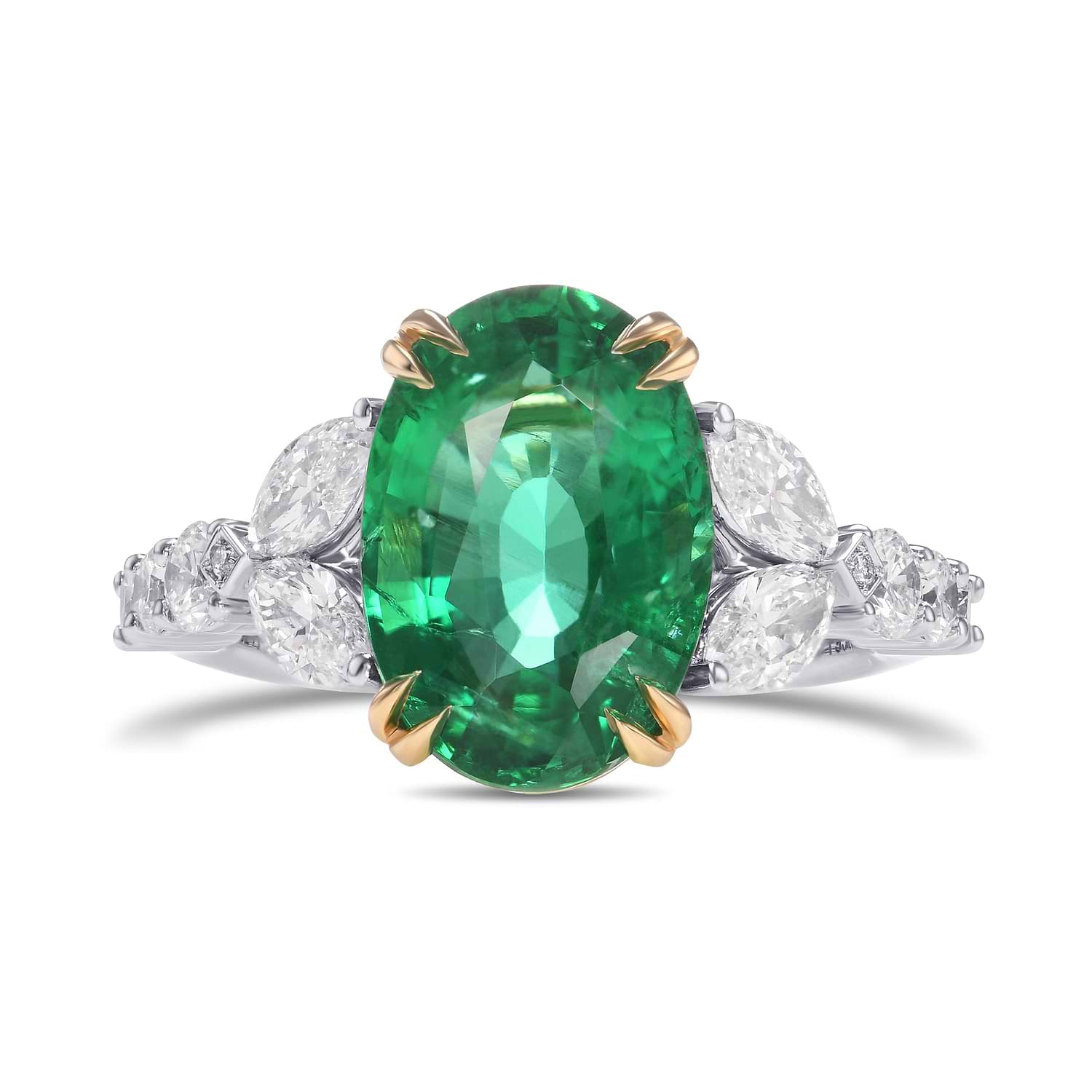 Oval Emerald and Diamond Side Stone Ring