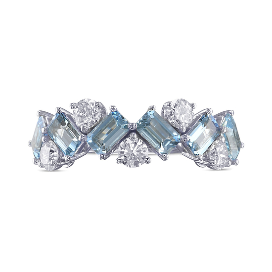 Aquamarine and Diamond Band Ring