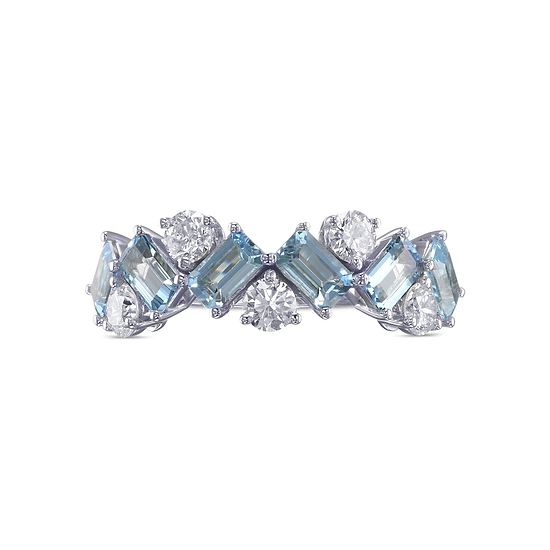 Aquamarine and Diamond Band Ring