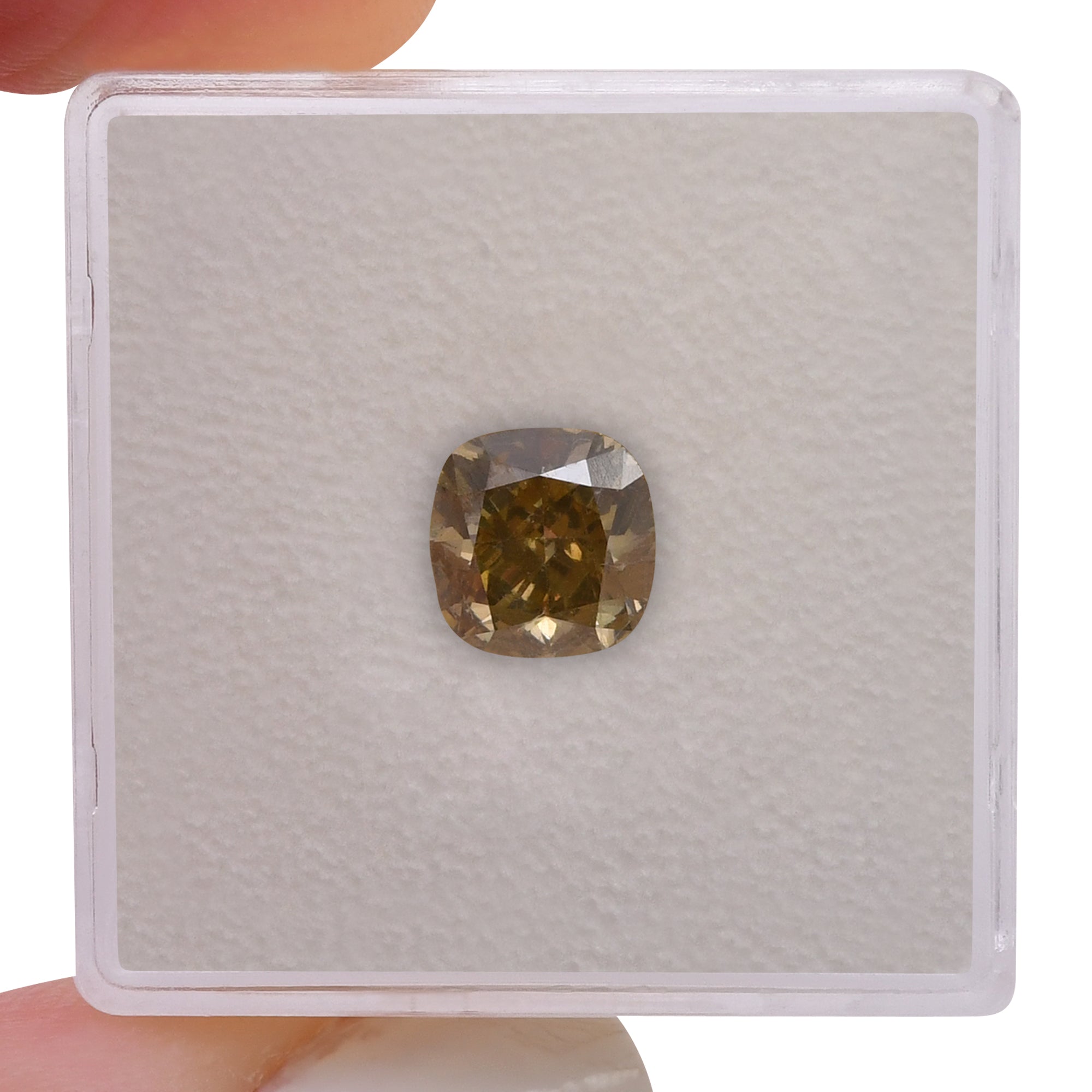 1.80 Carat Fancy Dark Brown Greenish Yellow Cushion Diamond SI2