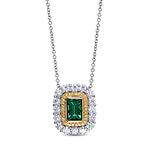 Green Emerald and Diamond Double Halo Pendant