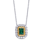 Green Emerald and Diamond Double Halo Pendant