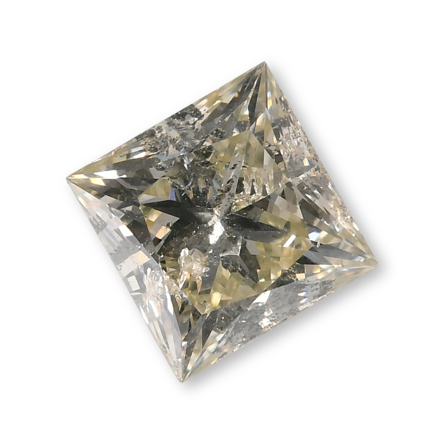 1.01 Carat Fancy Light Grayish Greenish Yellow Princess Diamond I2 GIA