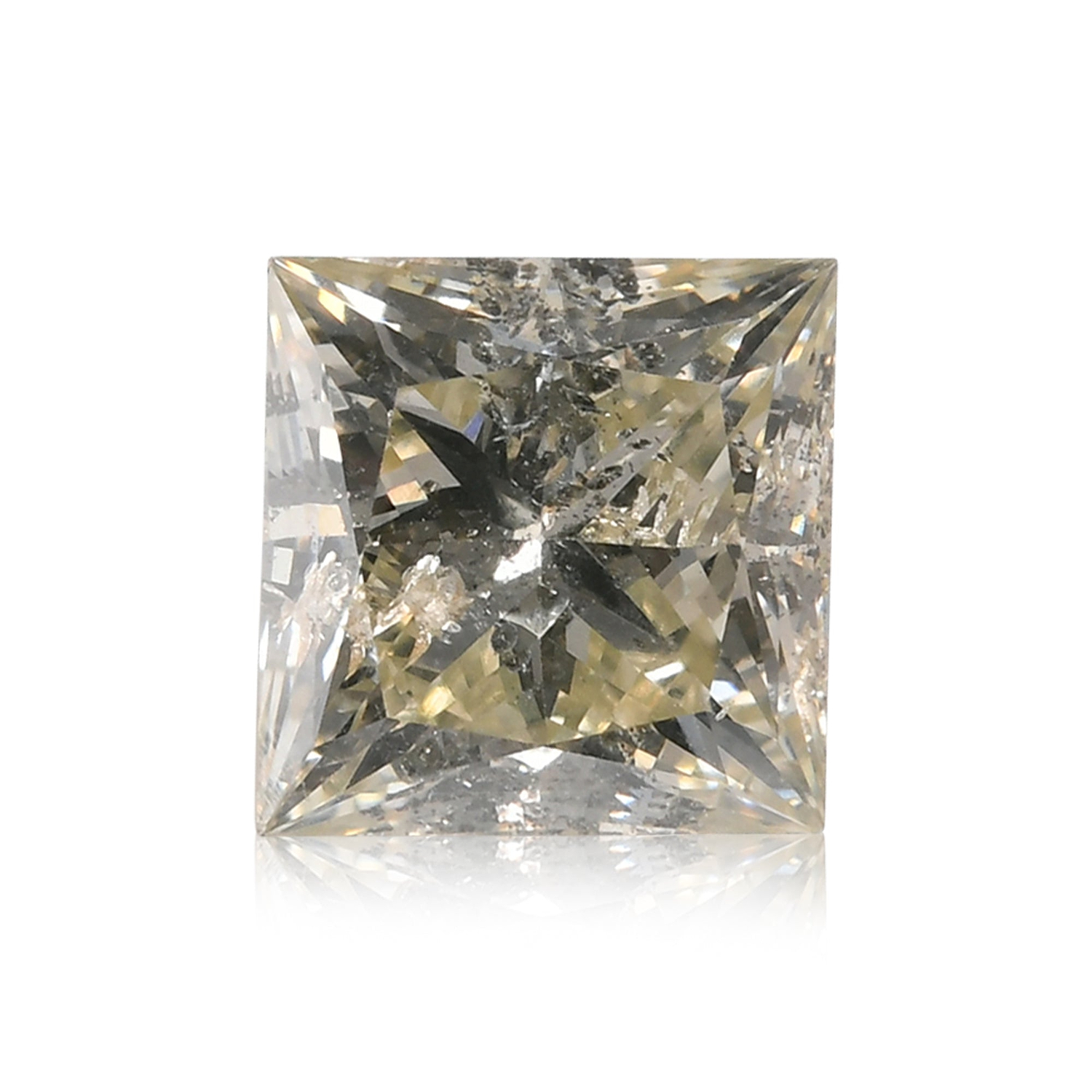 1.01 Carat Fancy Light Grayish Greenish Yellow Princess Diamond I2 GIA