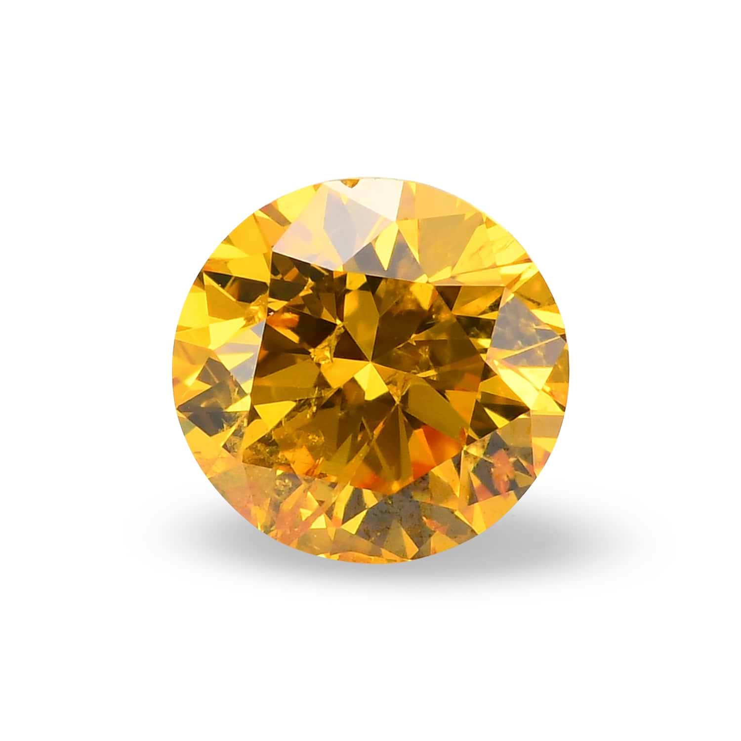 0.52 Carat Fancy Vivid Orangy Yellow Round Brillant Diamond I2 GIA
