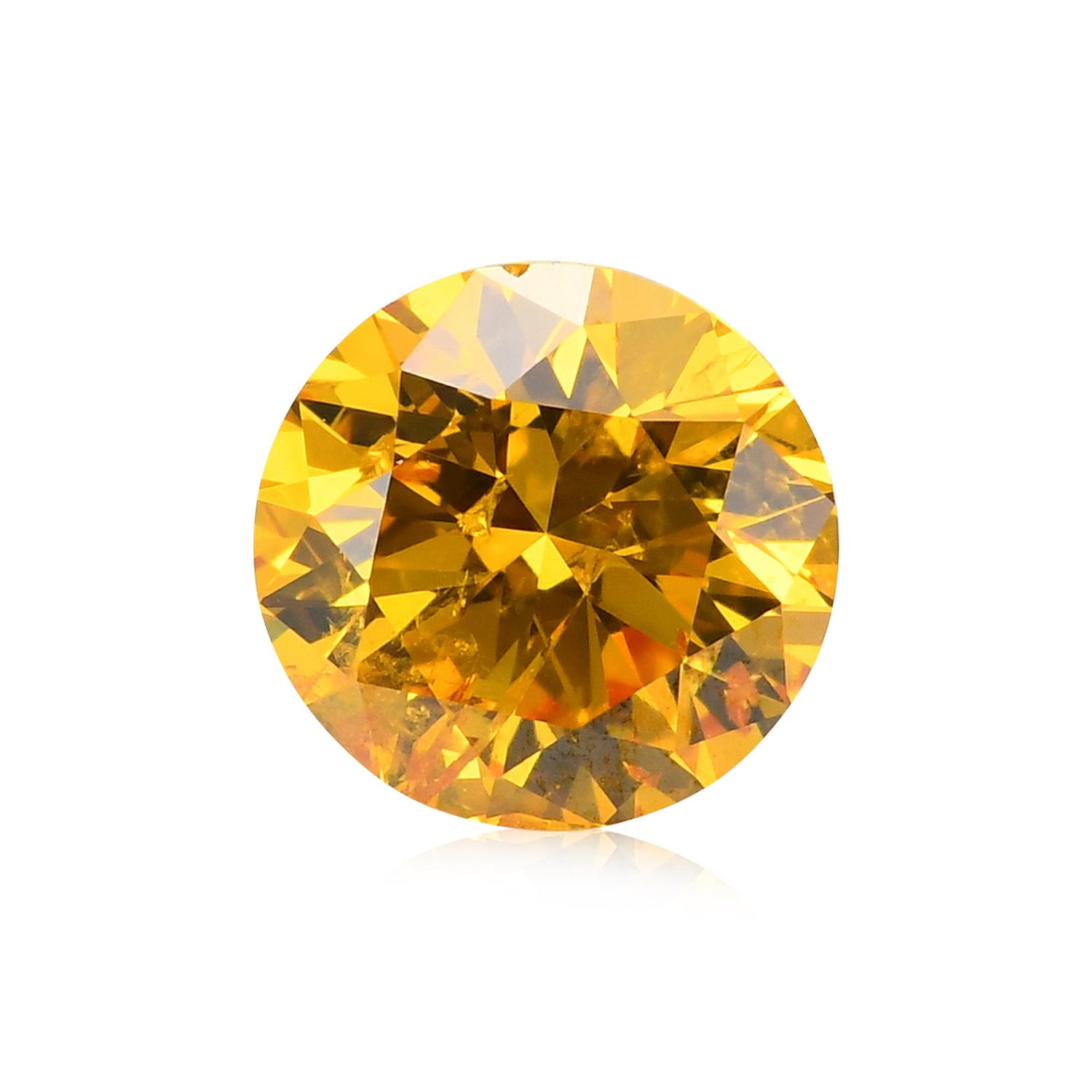 0.52 Carat Fancy Vivid Orangy Yellow Round Brillant Diamond I2 GIA