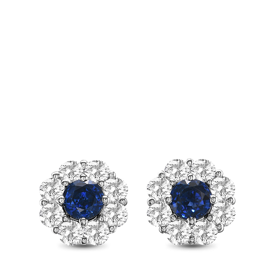 Round Blue Sapphire and Diamond Halo Earrings
