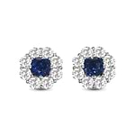 Round Blue Sapphire and Diamond Halo Earrings