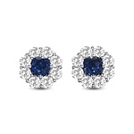 Round Blue Sapphire and Diamond Halo Earrings