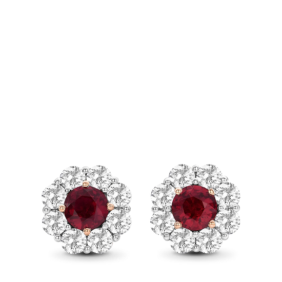 Mozambique Pigeon Blood Ruby & Diamond Floral Halo Earrings