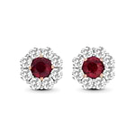 Mozambique Pigeon Blood Ruby & Diamond Floral Halo Earrings