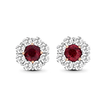 Mozambique Pigeon Blood Ruby & Diamond Floral Halo Earrings
