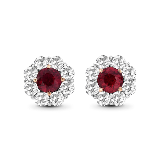 Mozambique Pigeon Blood Ruby & Diamond Floral Halo Earrings