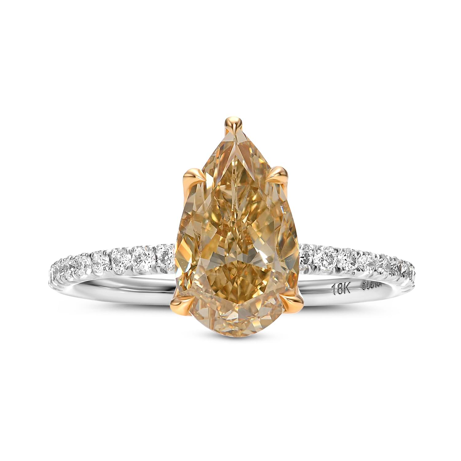 Fancy Brownish Yellow Pear Diamond Engagement & Wedding Ring Set GIA