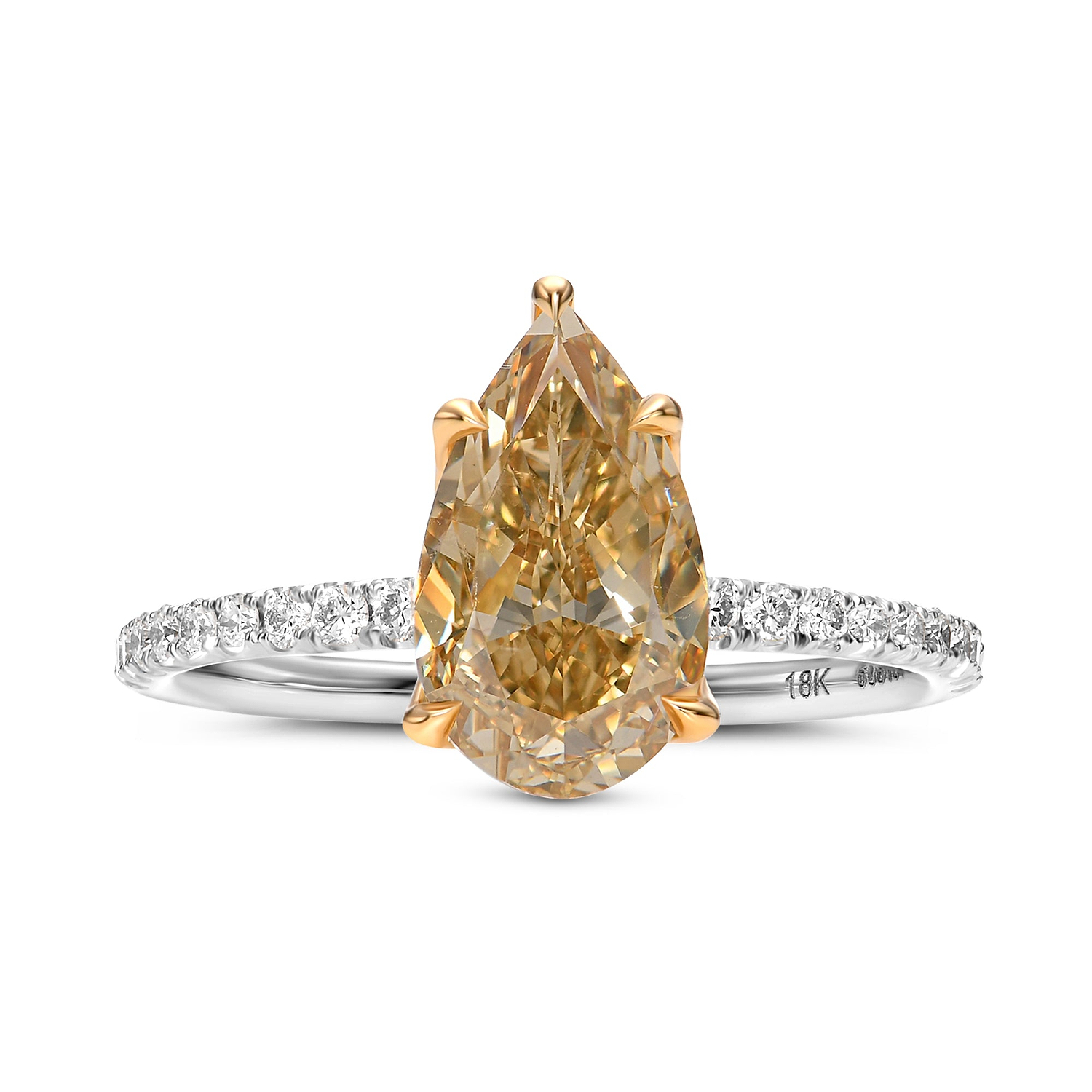 Fancy Brownish Yellow Pear Diamond Engagement & Wedding Ring Set GIA
