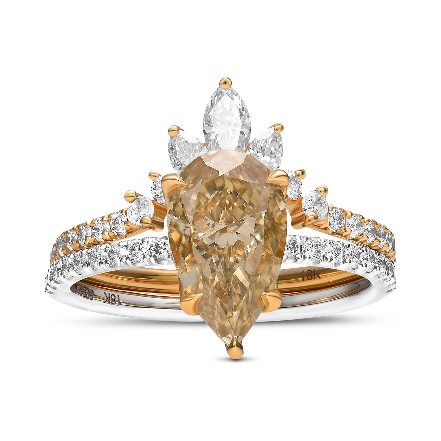 Fancy Brownish Yellow Pear Diamond Engagement & Wedding Ring Set GIA