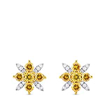 Fancy Vivid Orange Yellow and Colorless Pave Diamond Earrings