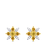 Fancy Vivid Orange Yellow and Colorless Pave Diamond Earrings