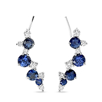 Round Blue Sapphire and Diamond Cuff Earrings