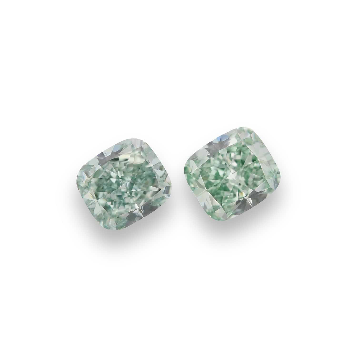 0.85 Carat Fancy Intense Green Cushion Diamonds VS2