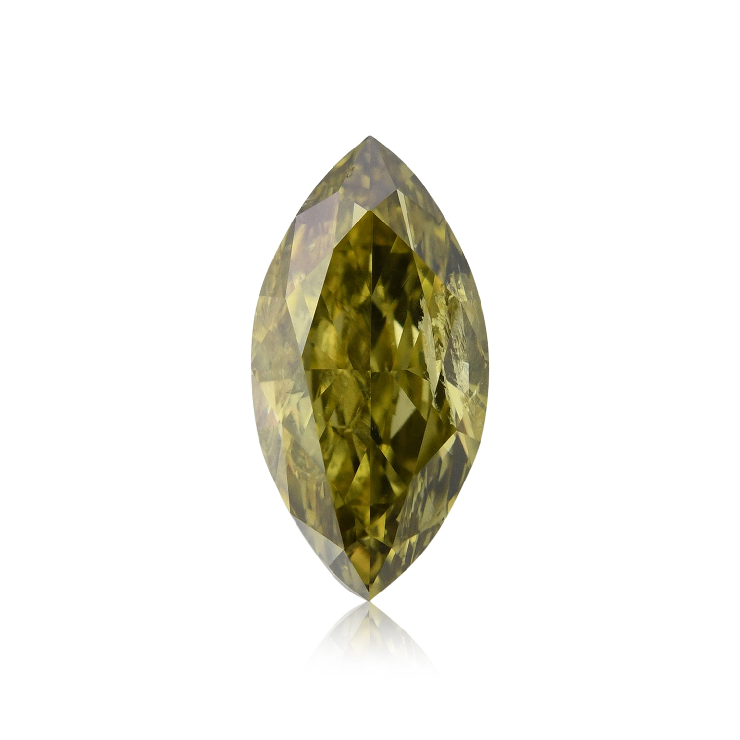 0.56 Carat Fancy Deep Brownish Greenish Yellow Marquise Diamond (I1) GIA