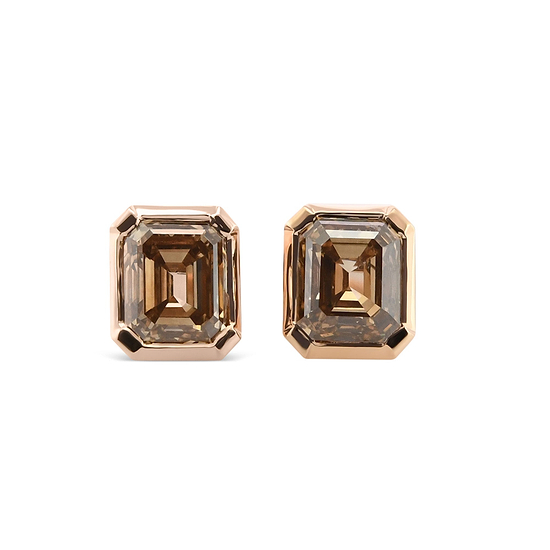 Fancy Brown Diamond Bezel Stud Earrings