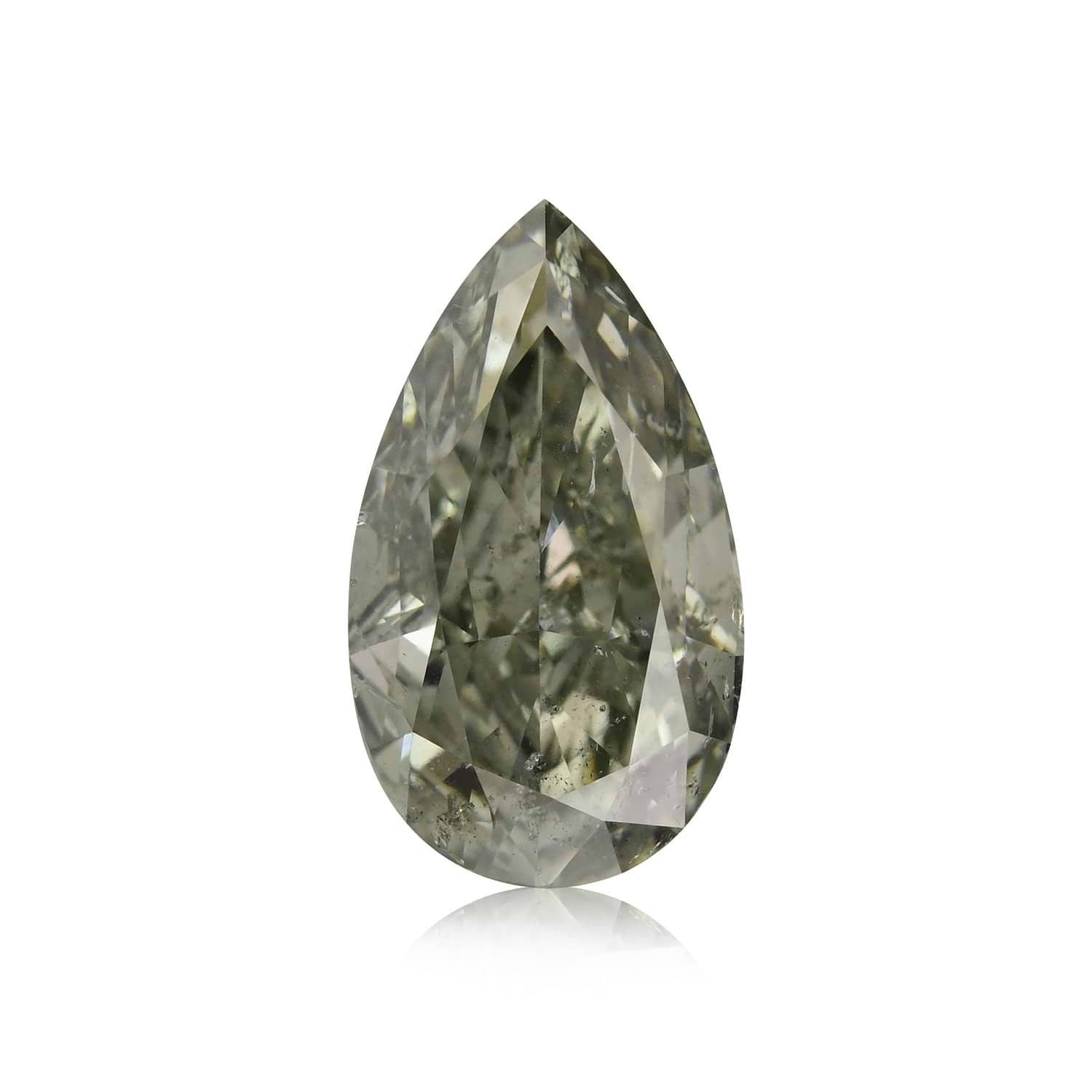 2.01 Carat Fancy Dark Gray Green Pear Diamond I1 GIA