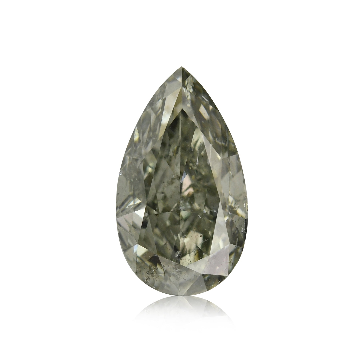 2.01 Carat Fancy Dark Gray Green Pear Diamond I1 GIA