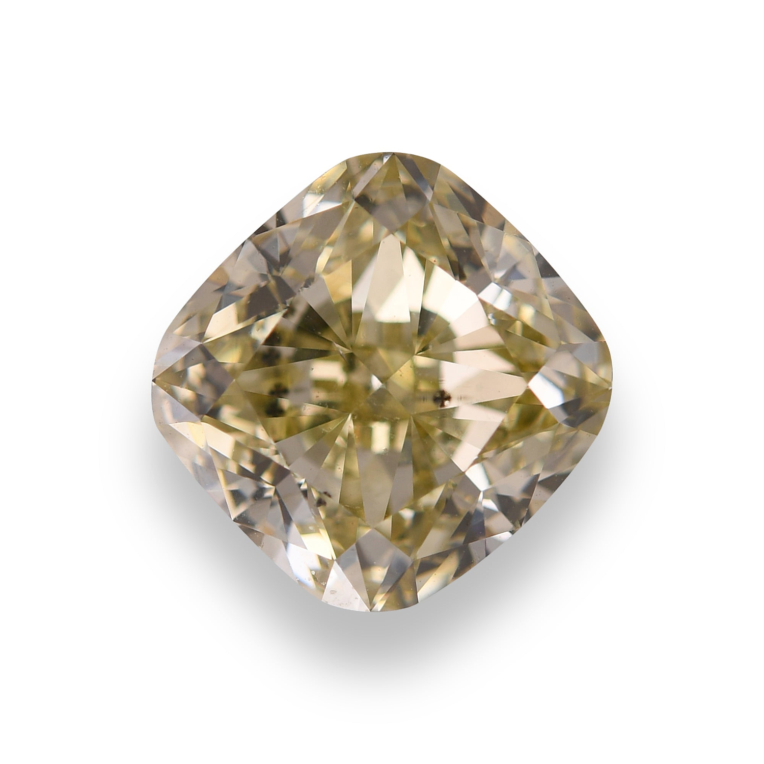 6.04 Carat Fancy Brownish Greenish Yellow Cushion Diamond SI1 GIA