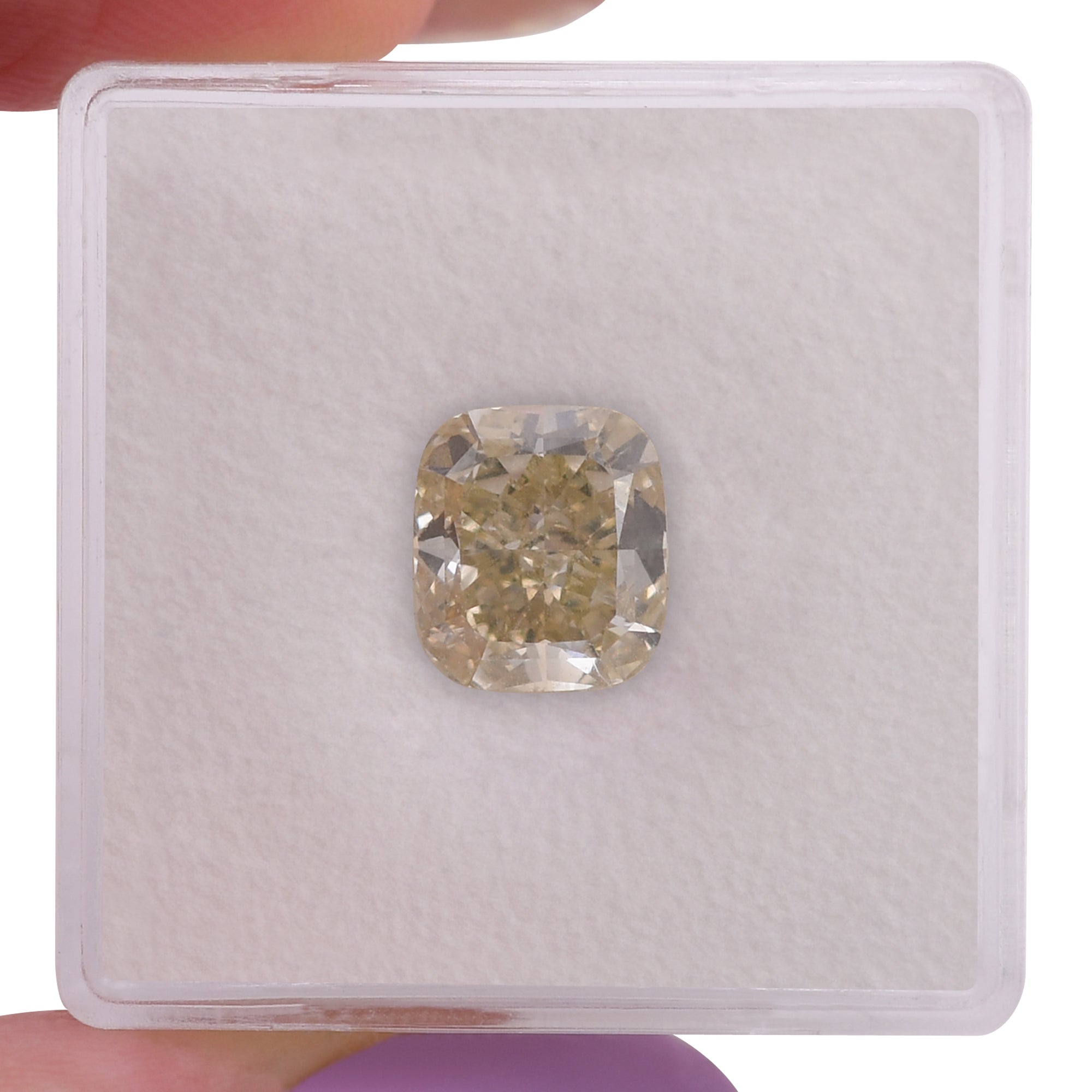 2.55 Carat Fancy Light Brownish Greenish Yellow Cushion Diamond