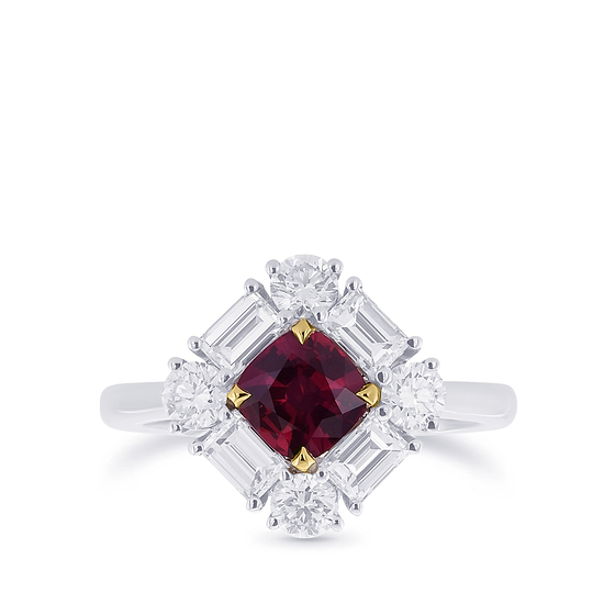 Cushion Red Ruby and Diamond Halo Ring