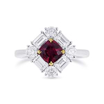 Cushion Red Ruby and Diamond Halo Ring