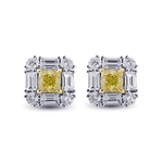 Extraordinary Cushion Fancy Intense Yellow Diamond Halo Stud Earrings