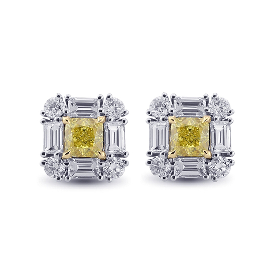 Extraordinary Cushion Fancy Intense Yellow Diamond Halo Stud Earrings