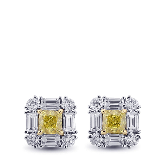 Extraordinary Cushion Fancy Intense Yellow Diamond Halo Stud Earrings