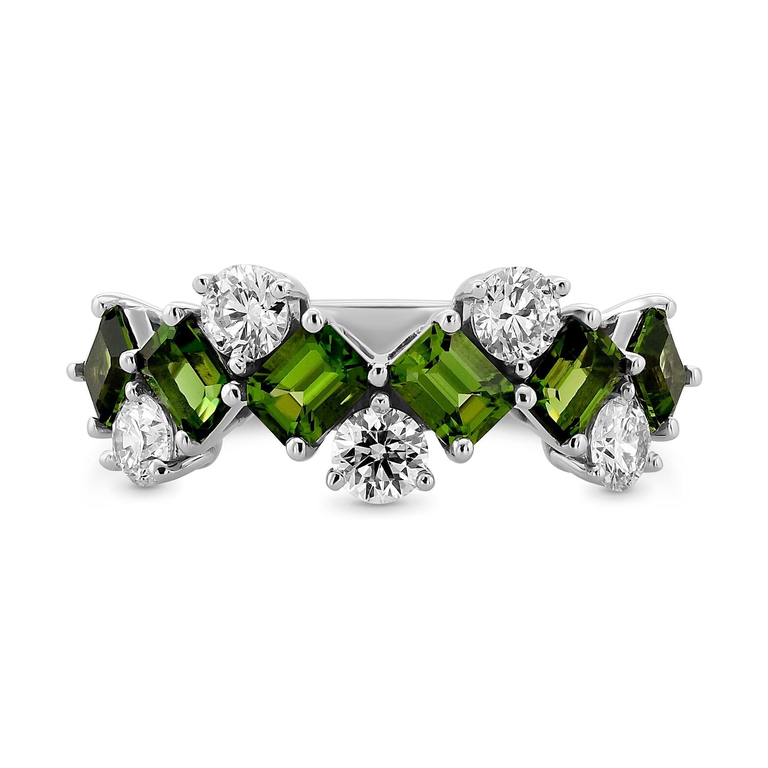 Green Tourmaline and Diamond Band Ring