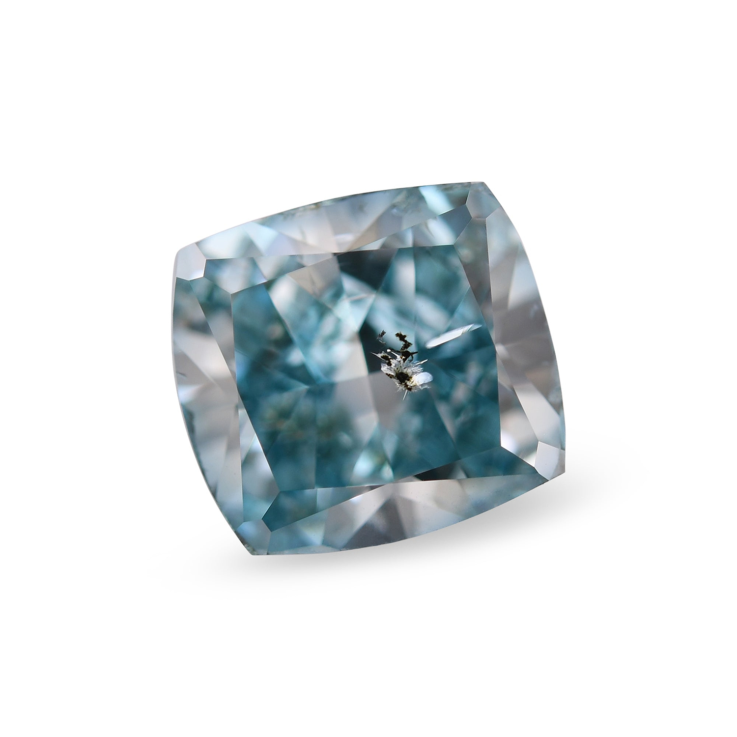 2.79 Carat Fancy Vivid Blue Green Cushion Diamond (I1) GIA