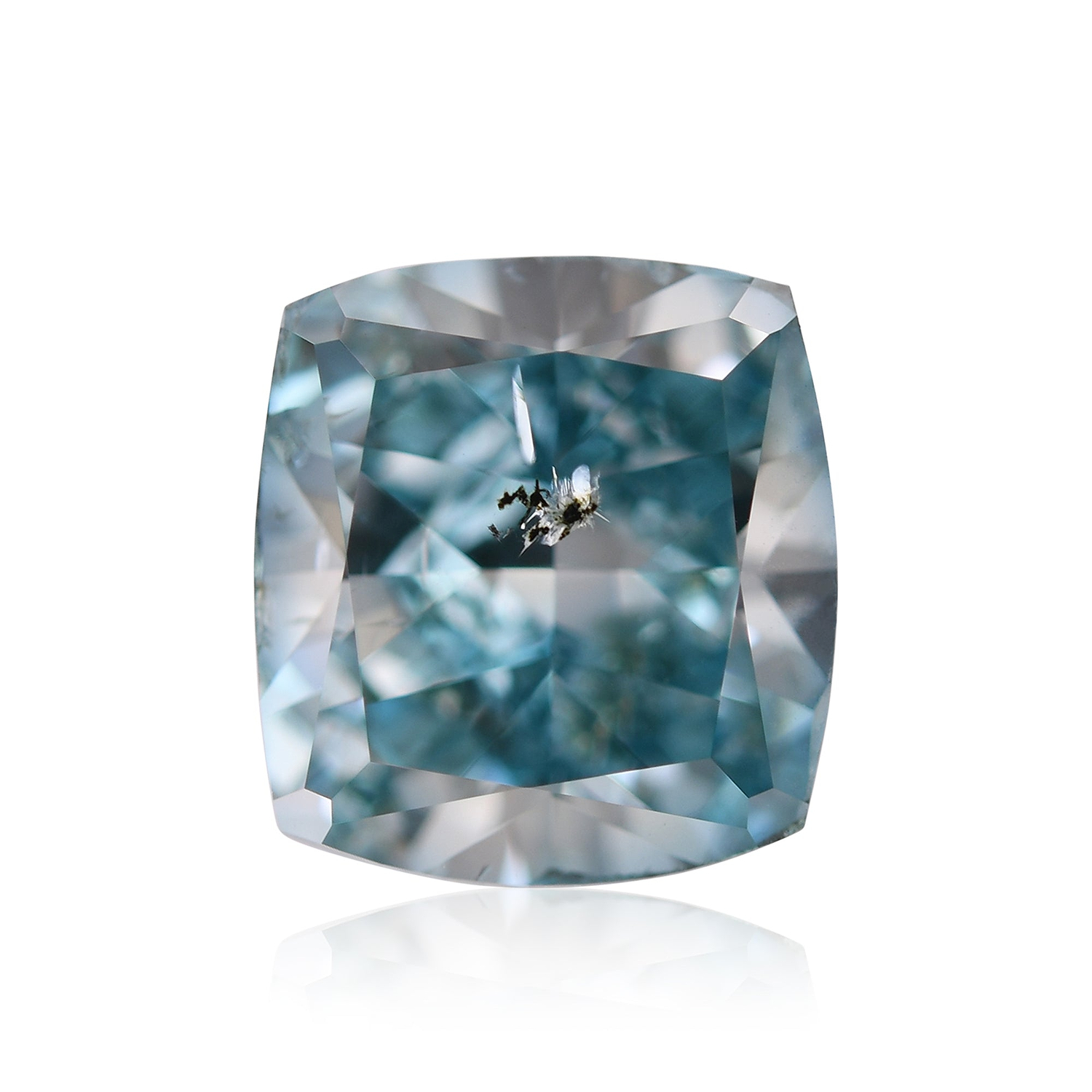 2.79 Carat Fancy Vivid Blue Green Cushion Diamond (I1) GIA