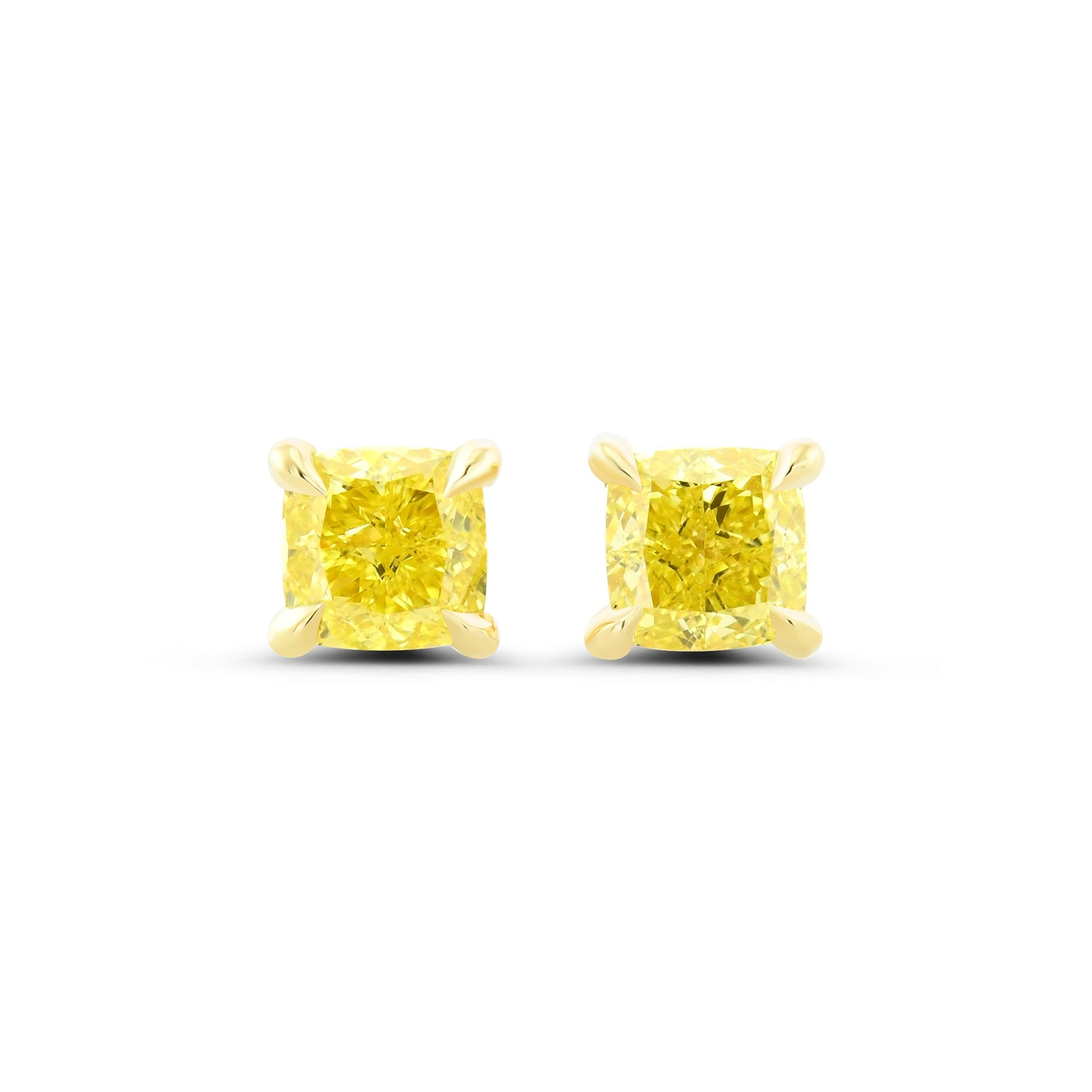 Fancy Intense Yellow Cushion Stud Earrings