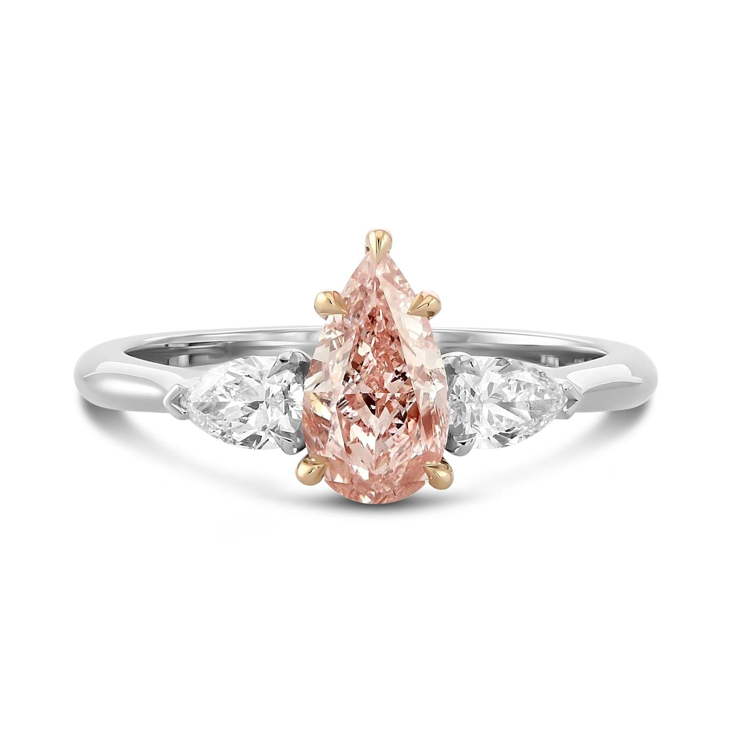Fancy Light Pink Brown Pear 3 Stones Diamond Ring