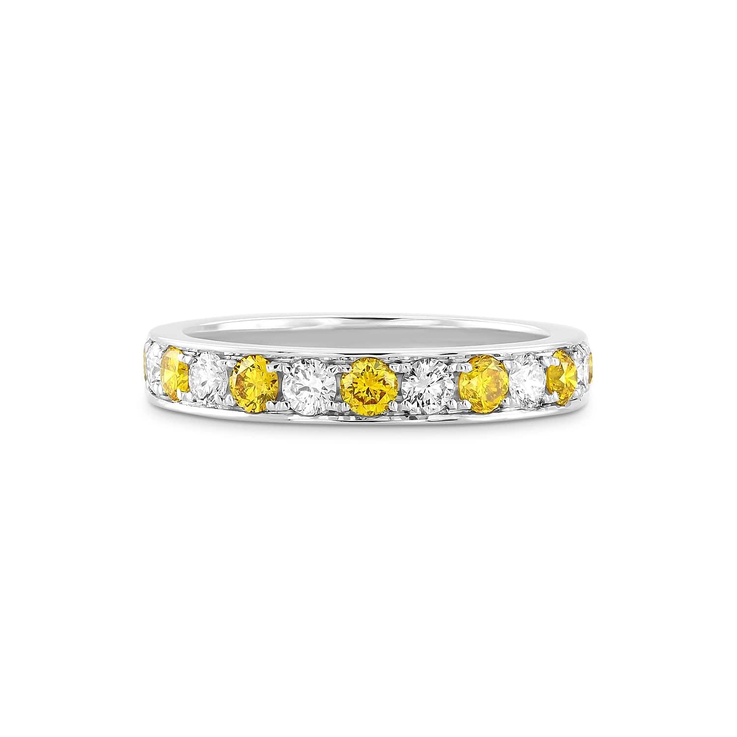 Fancy Vivid Orange Yellow and White Round Diamond Band Ring