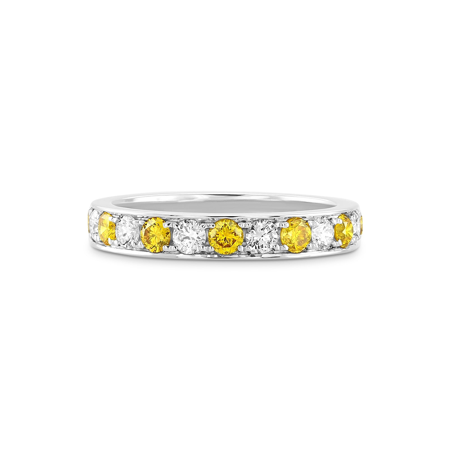 Fancy Vivid Orange Yellow and White Round Diamond Band Ring
