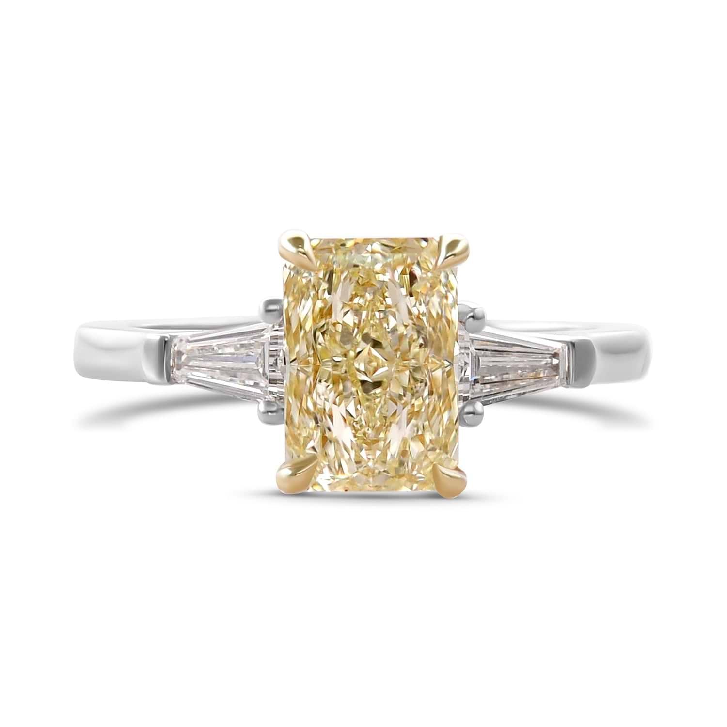 Light Yellow W-X Radiant 3 Stones Diamond Ring