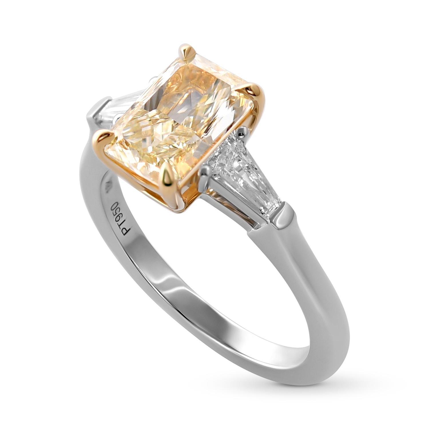Light Yellow W-X Radiant 3 Stones Diamond Ring