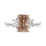 Fancy Pinkish Brown Radiant 3 Stones Diamond Ring