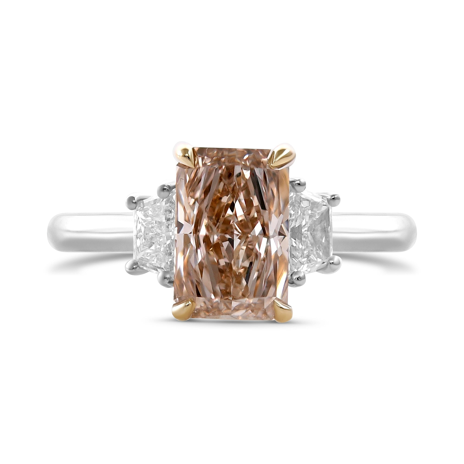 Fancy Pinkish Brown Radiant 3 Stones Diamond Ring