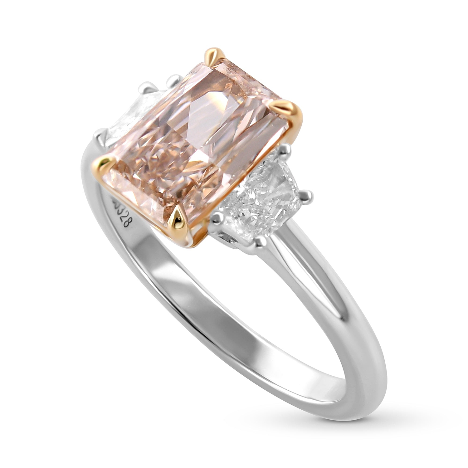 Fancy Pinkish Brown Radiant 3 Stones Diamond Ring
