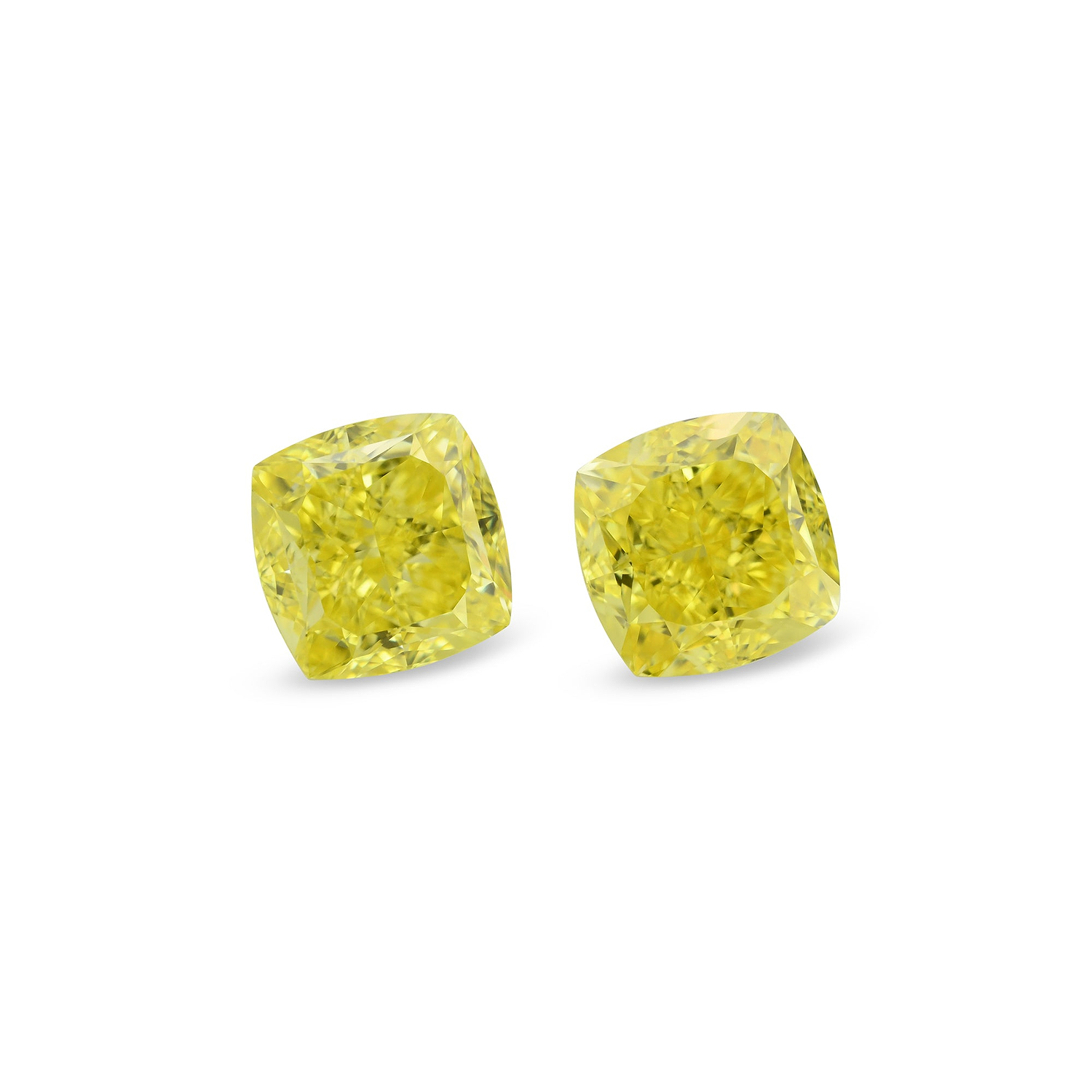 3.03 Carat Fancy Vivid Yellow Cushion Diamonds VVS1